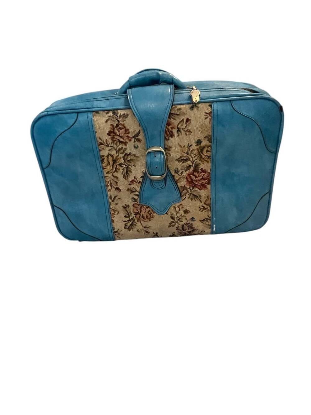 vintage blue zip around suitcase